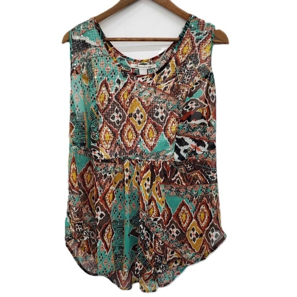 Womens 3X Multicolor Sequin Sheer Babydoll Tank Blouse Plus‎ Size Festival Top